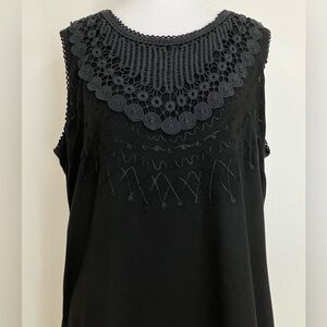 Raya Sun Black Sleeveless XL Relaxed Sun Dress Crochet Embroidered Boho Beach